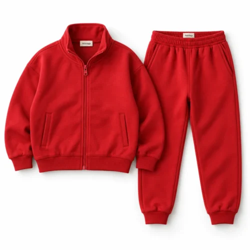 Red Kids' Relaxed Fit Full-Zip Set Tracksuit - front design visualization