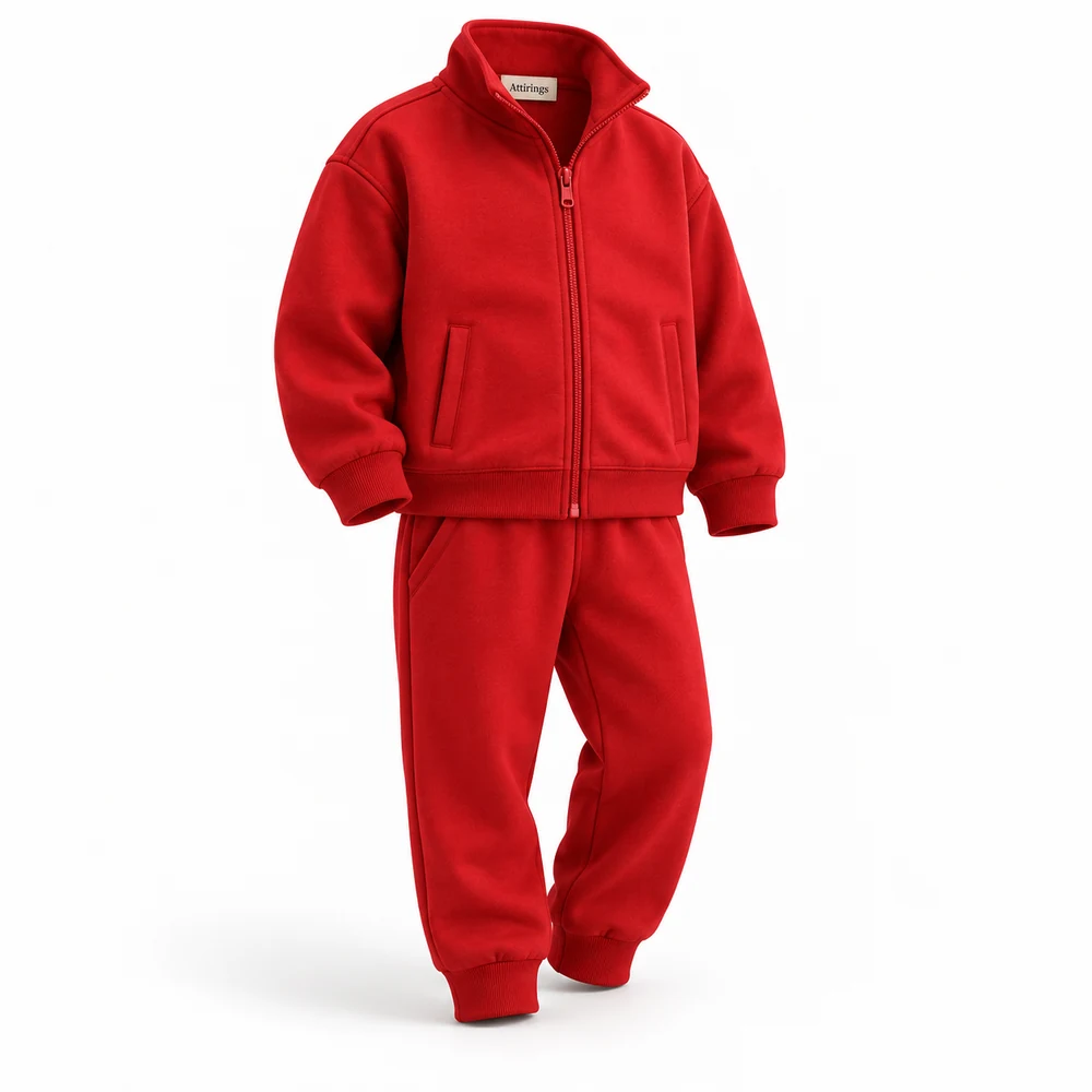 Red Kids' Relaxed Fit Full-Zip Set Tracksuit - side design visualization