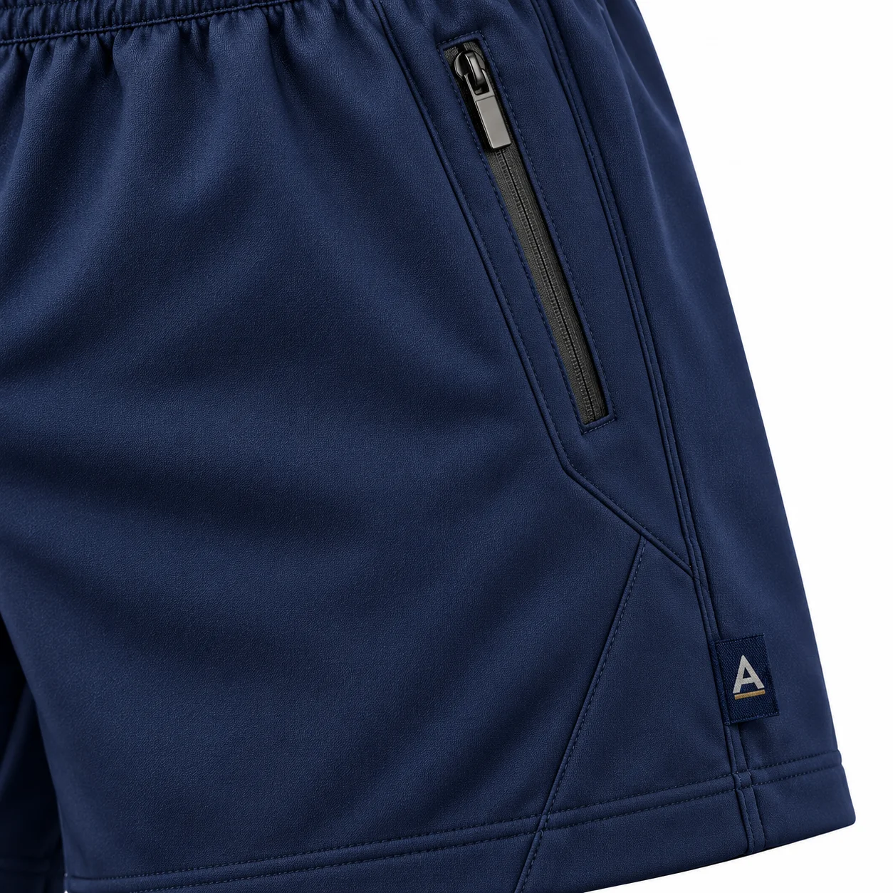 Athletic Fit Zip Pocket Sports Shorts detail AI mockup - Attirings