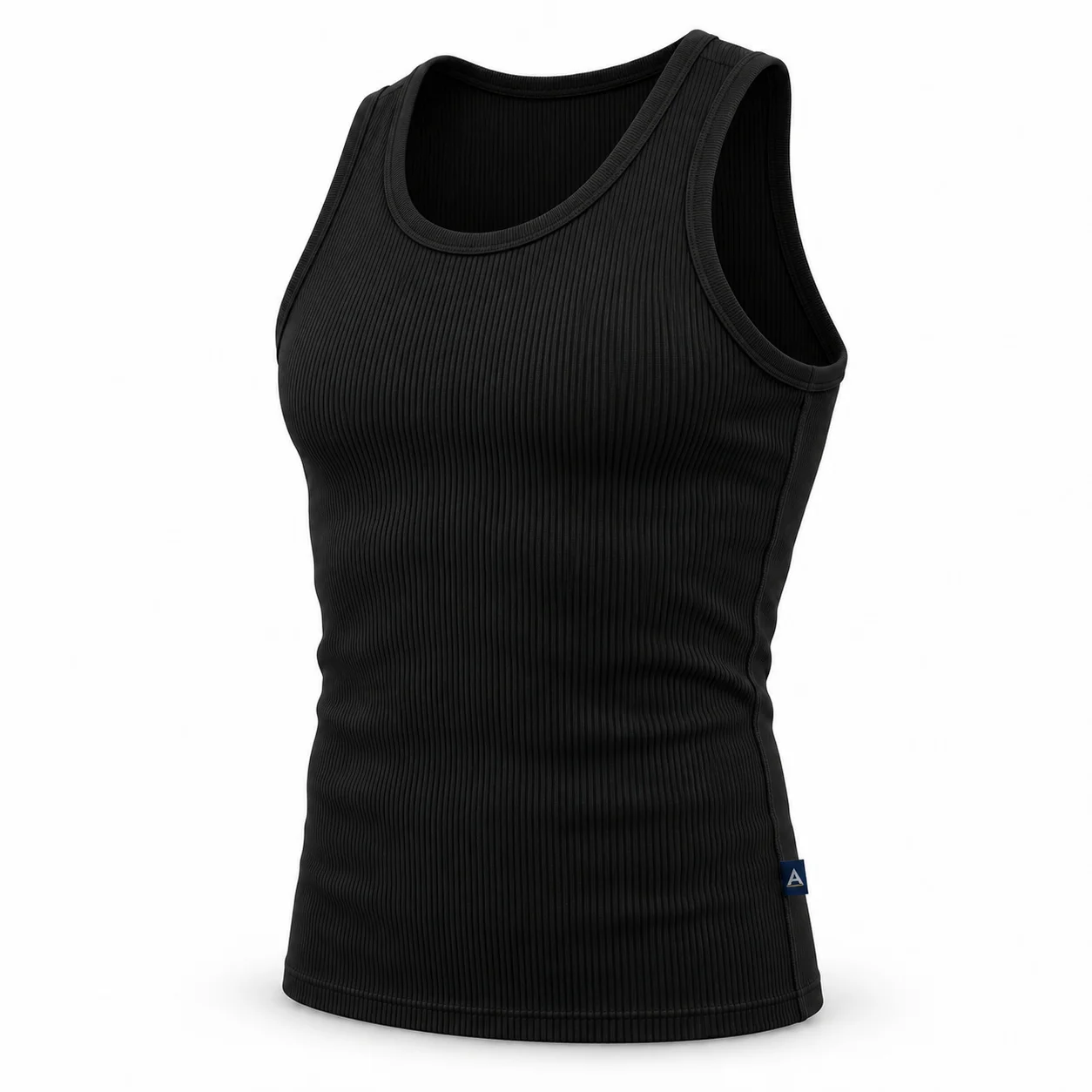 Slim Fit Ribbed Gym Vest angle AI mockup - Attirings