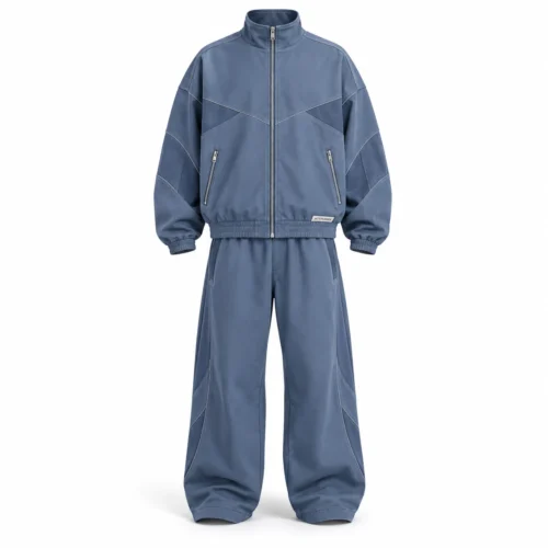 Men's Oversized Fit Zip-Up Jacket Set Tracksuit - AI-generated design sample, front view