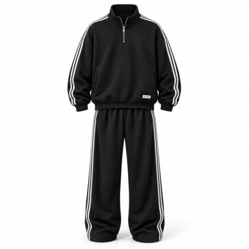 Men's Oversized Fit Quarter-Zip Training Set Tracksuit - AI-generated design sample, front view