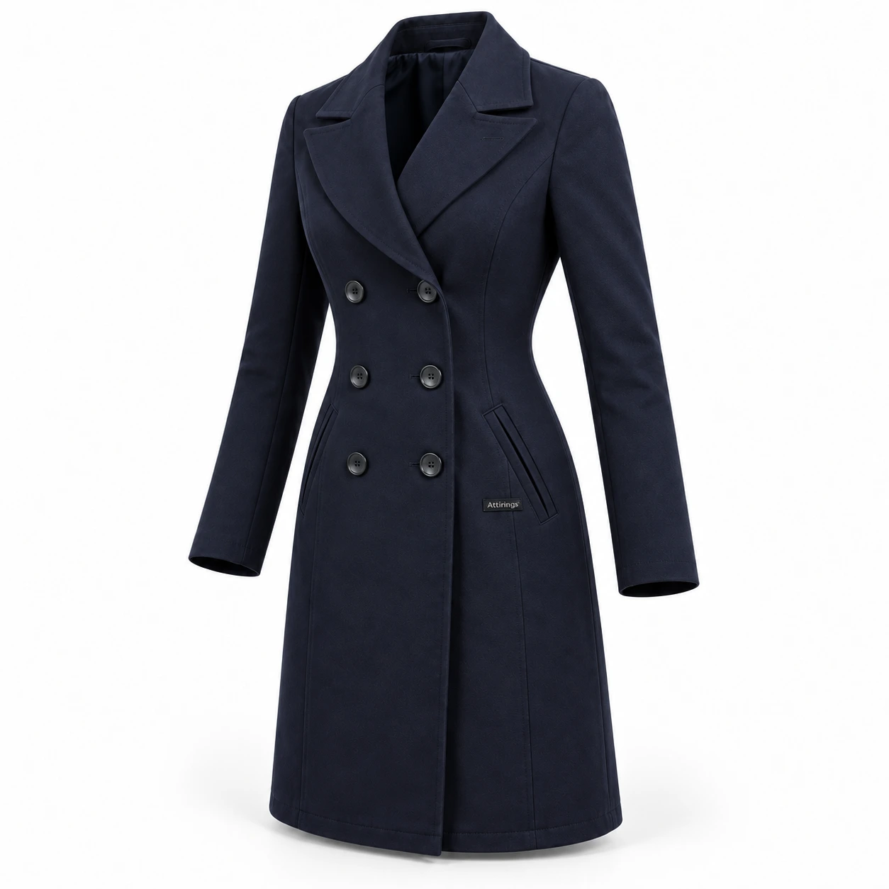Attirings Women's Slim Fit Double-Breasted Coat, angle view - AI sample