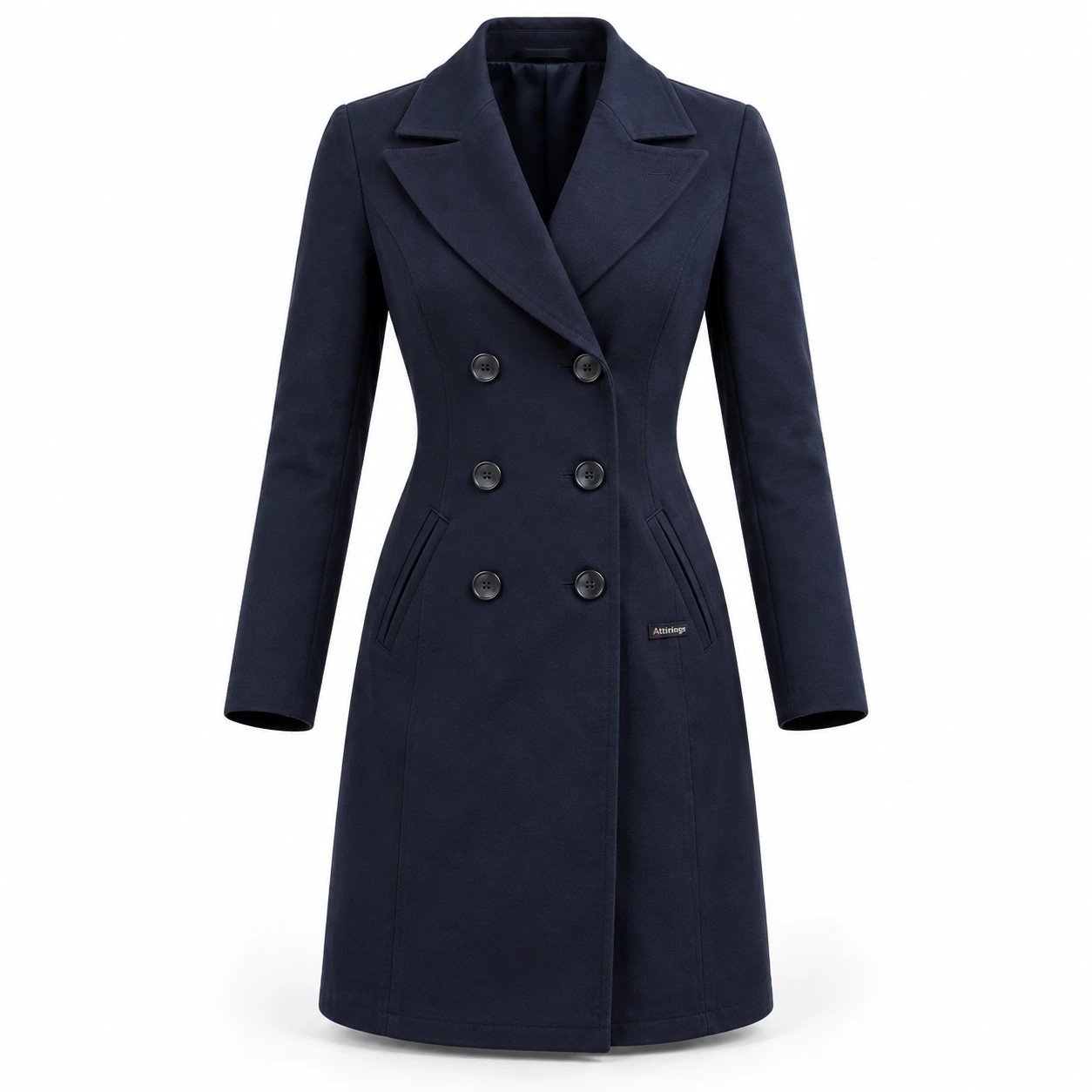 Attirings Women's Slim Fit Double-Breasted Coat, front view - AI sample
