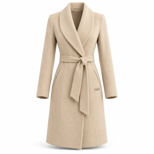 Attirings Women's Slim Fit Belted Coat, front view - AI sample