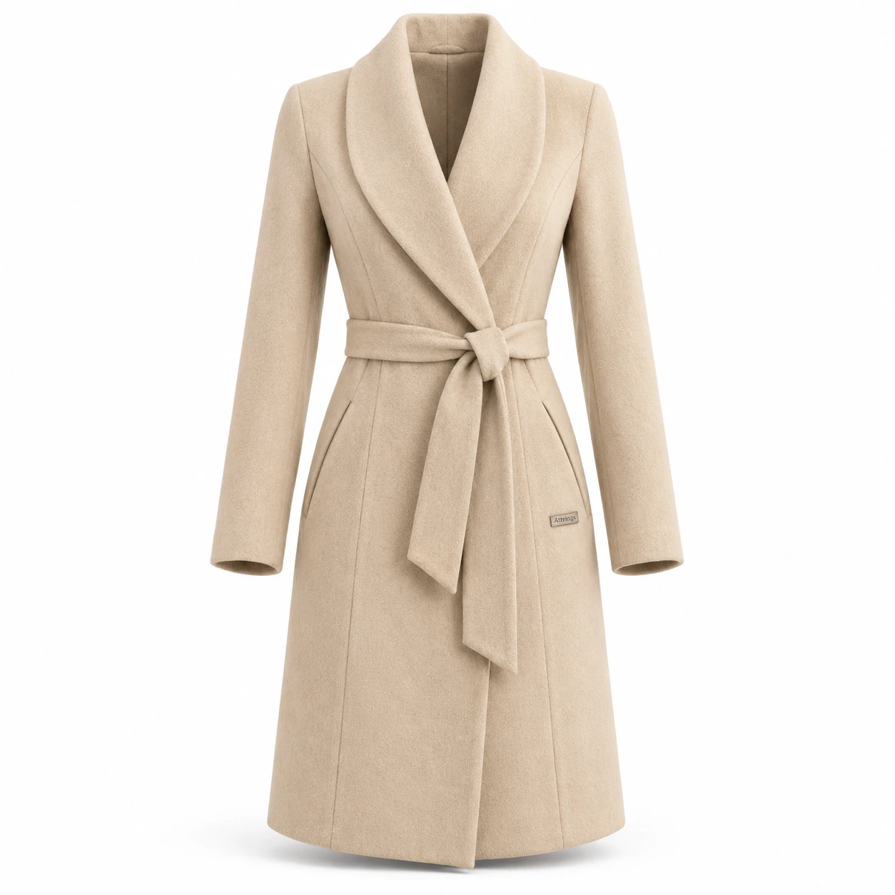 Attirings Women's Slim Fit Belted Coat, front view - AI sample