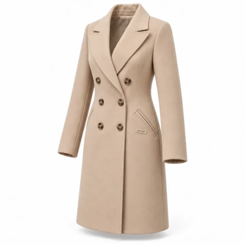 Attirings Women's Regular Fit Double-Breasted Coat, angle view - AI sample