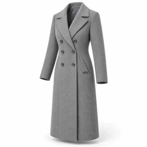 Attirings Women's Longline Fit Double-Breasted Coat, angle view - AI sample