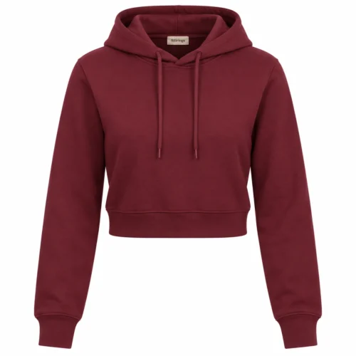 Women's Classic Fit Cropped Hoodie in maroon, front view, AI-generated design sample