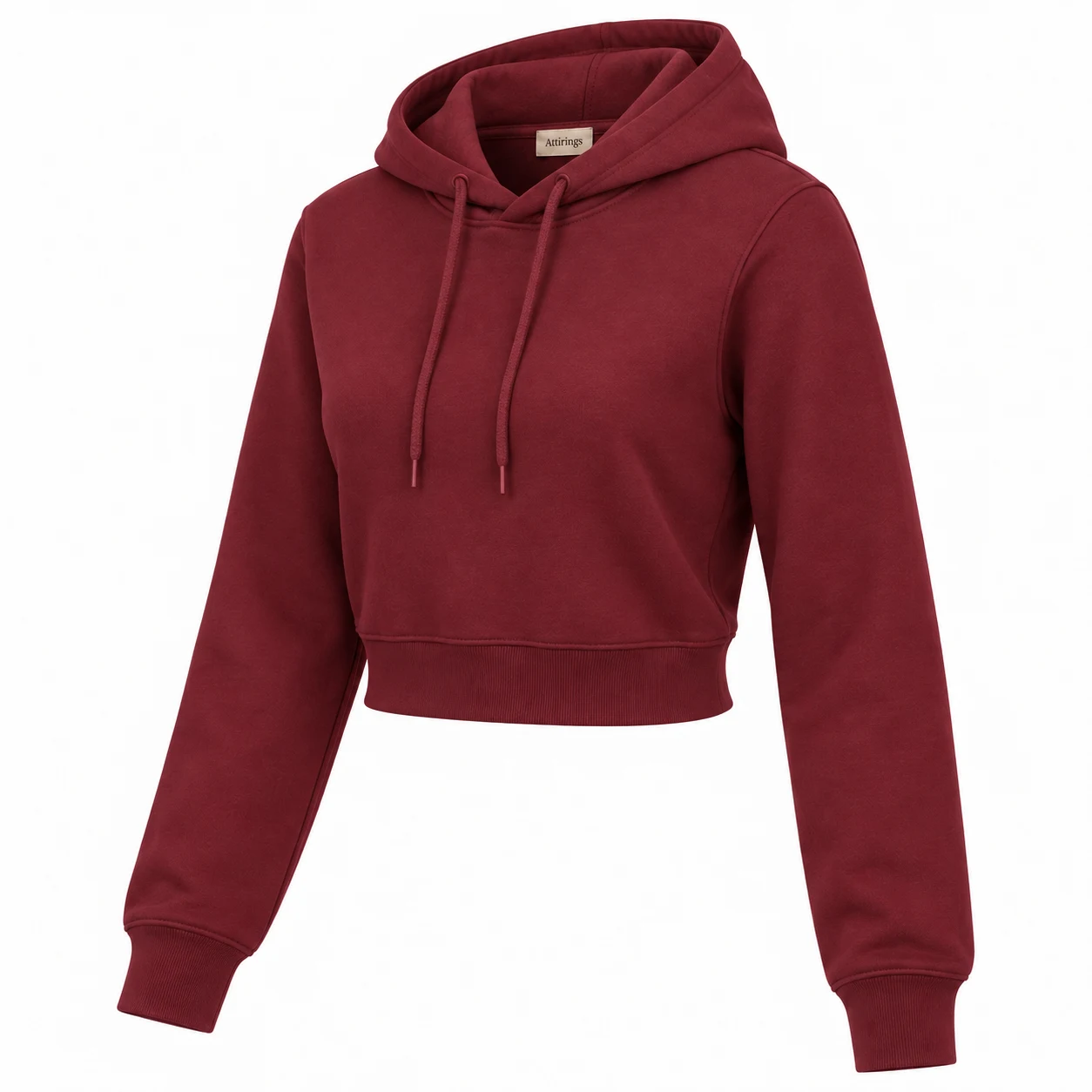 Women's Classic Fit Cropped Hoodie in maroon, three-quarter view, AI-generated design sample