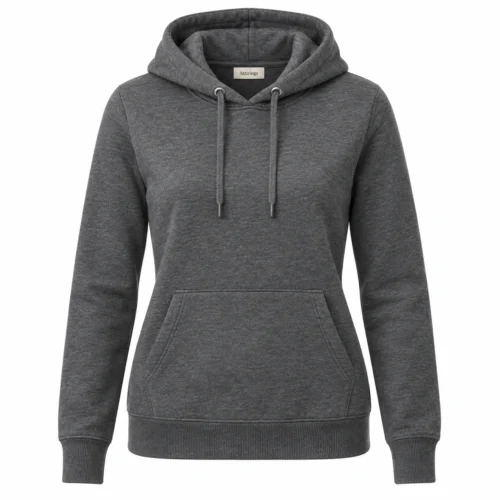 Women's Classic Fit Drawstring Hood Hoodie in charcoal, front view, AI-generated design sample