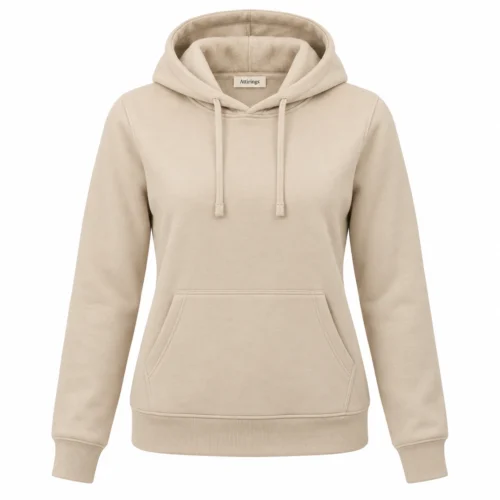 Women's Classic Fit Fleece-Lined Hoodie in beige, front view, AI-generated design sample