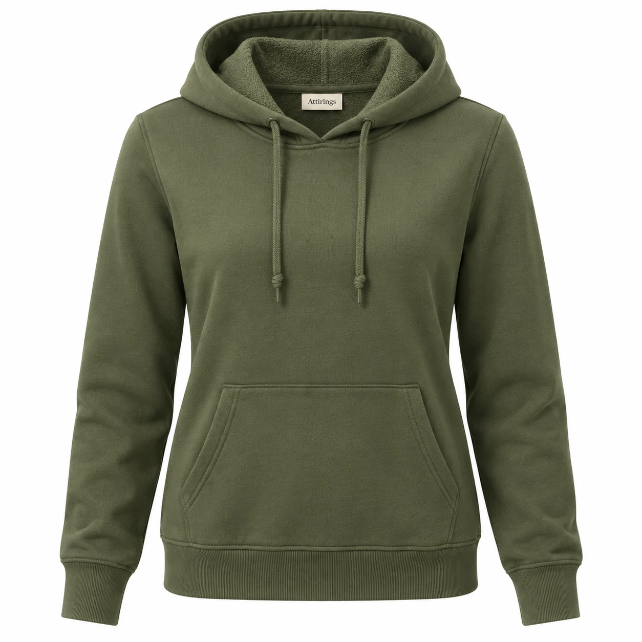 Women's Classic Fit French Terry Hoodie in olive, front view, AI-generated design sample