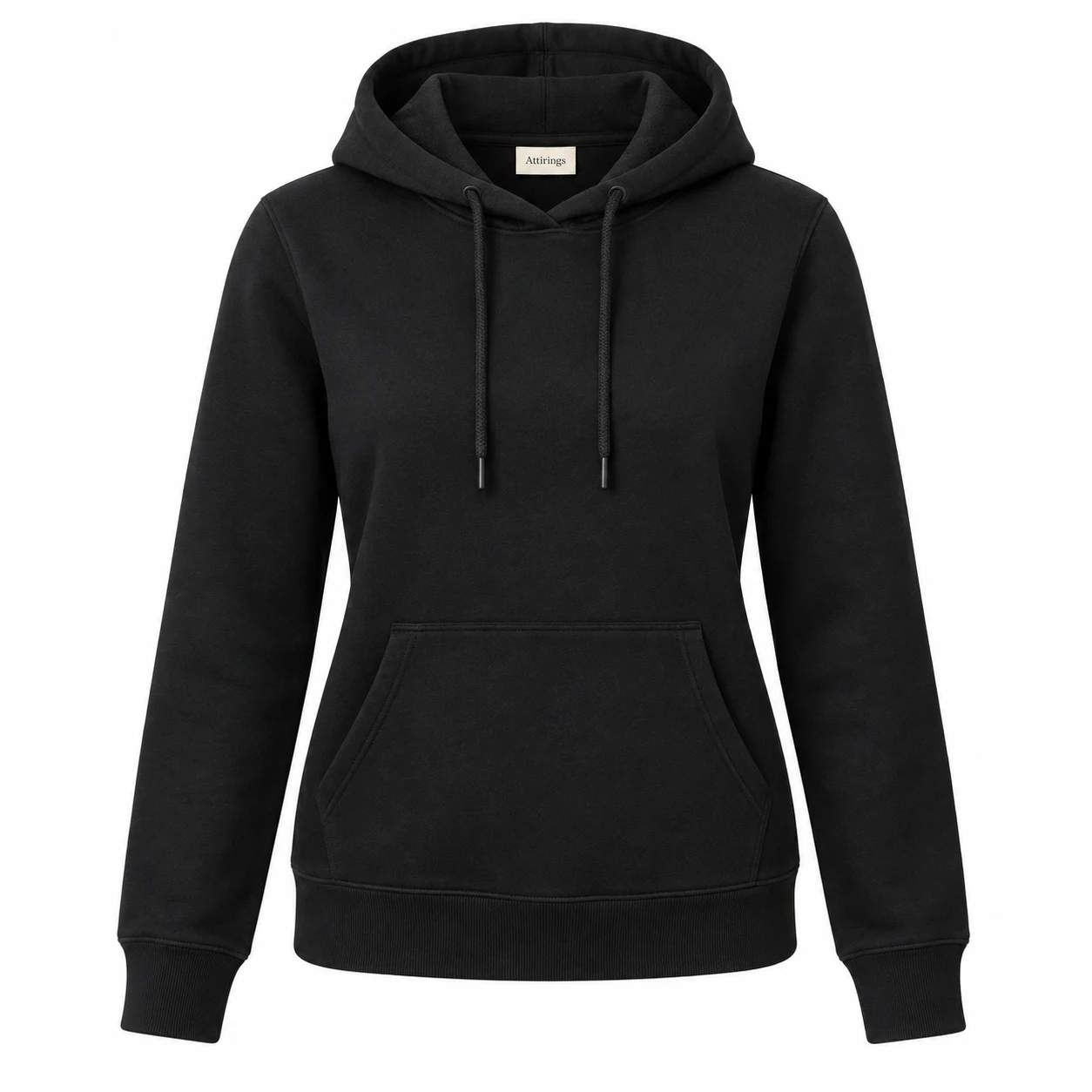 Women's Classic Fit Pullover Hoodie in black, front view, AI-generated design sample