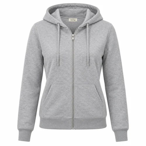 Women's Classic Fit Zip-Up Hoodie in grey, front view, AI-generated design sample