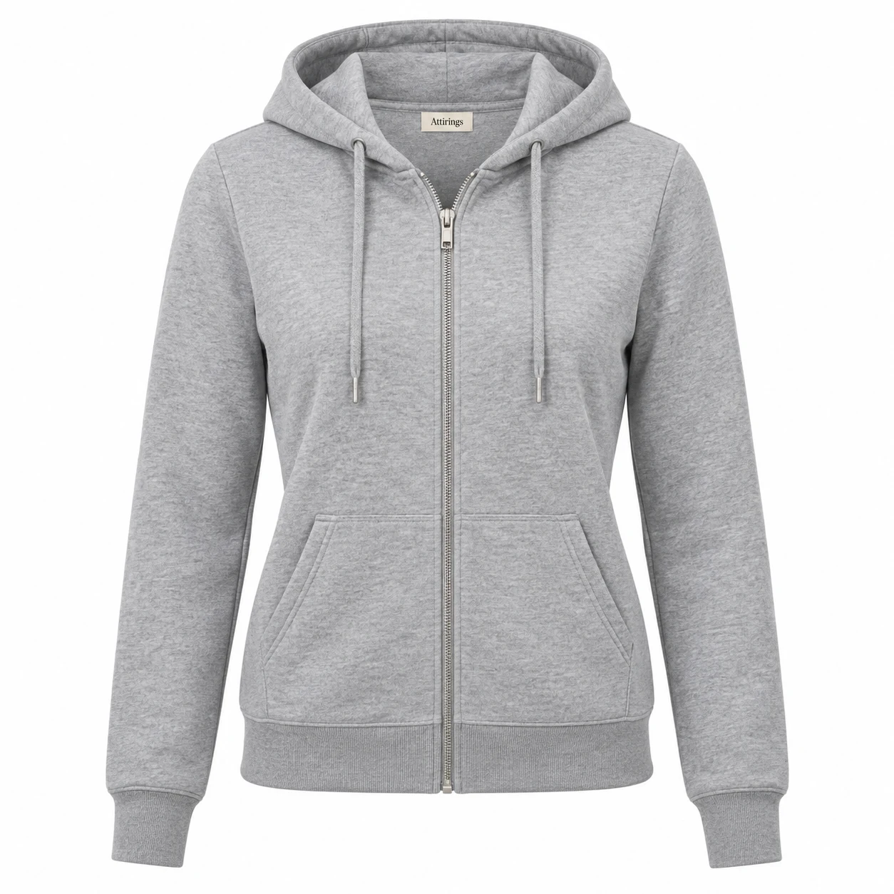 Women's Classic Fit Zip-Up Hoodie in grey, front view, AI-generated design sample