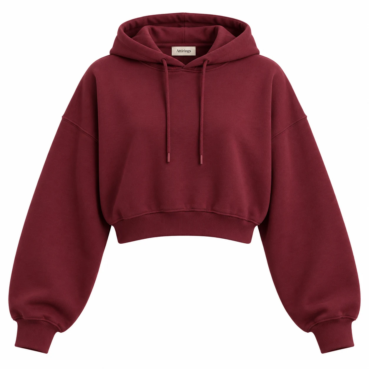 Women's Oversized Fit Cropped Hoodie in maroon, front view, AI-generated design sample