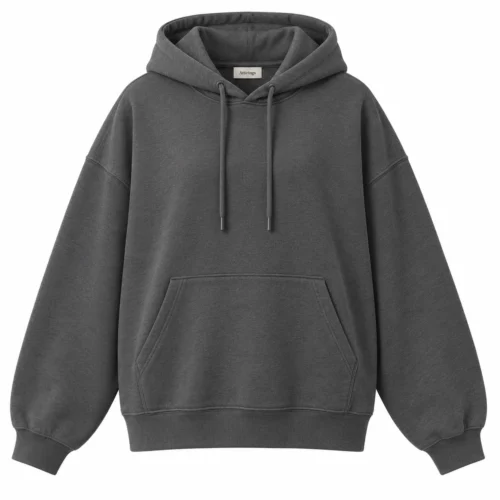 Women's Oversized Fit Drawstring Hood Hoodie in charcoal, front view, AI-generated design sample