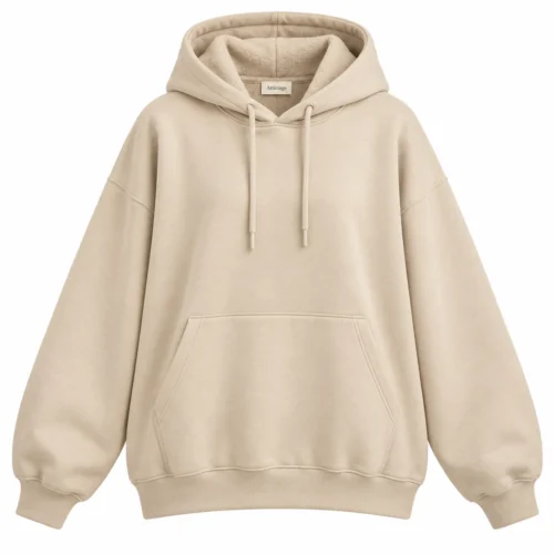 Women's Oversized Fit Fleece-Lined Hoodie in beige, front view, AI-generated design sample
