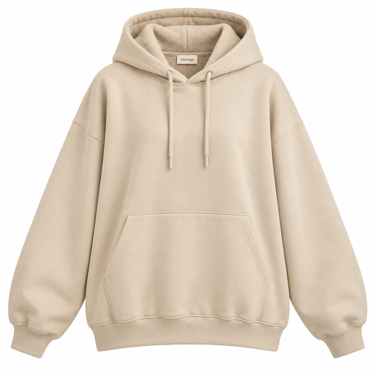 Women's Oversized Fit Fleece-Lined Hoodie in beige, front view, AI-generated design sample
