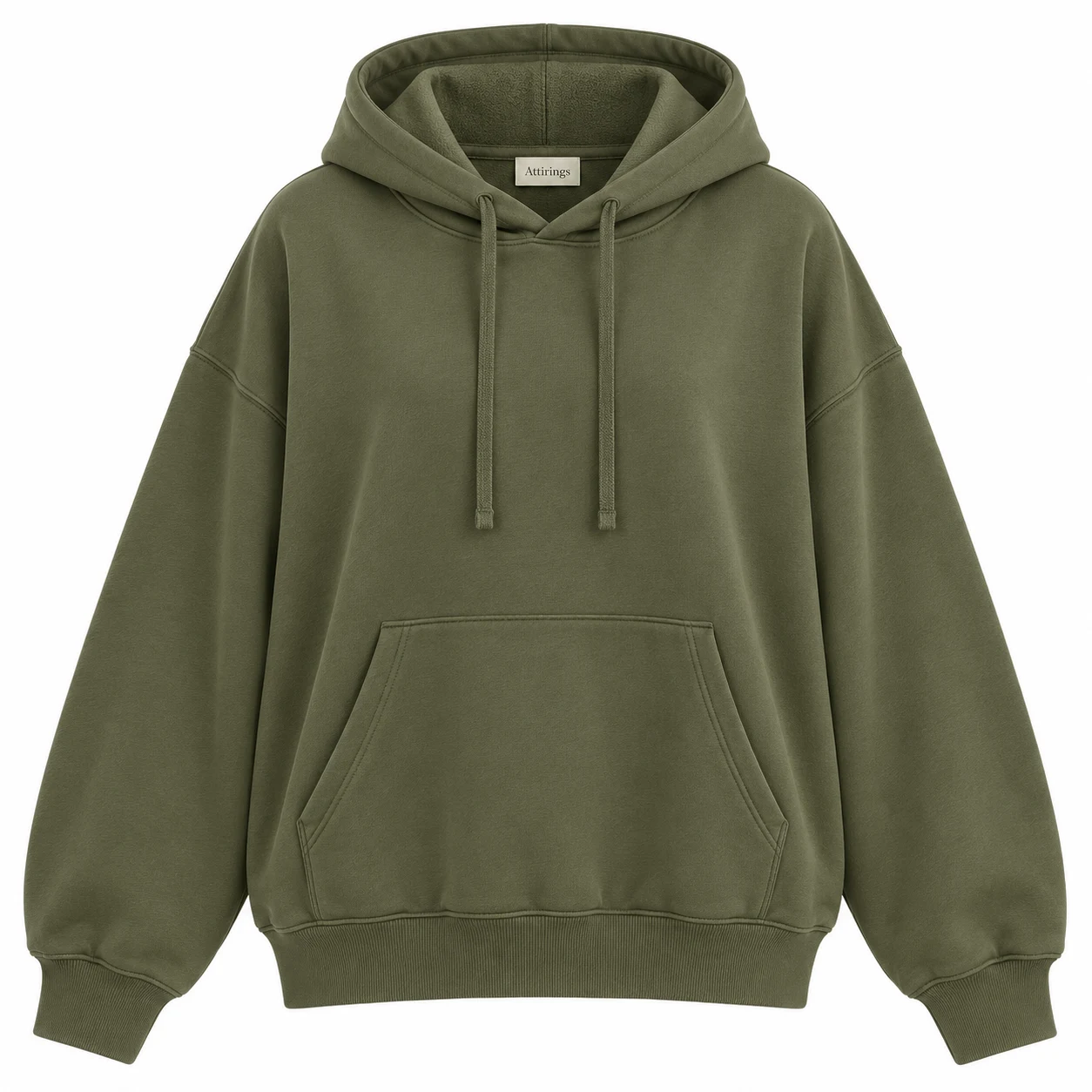 Women's Oversized Fit French Terry Hoodie in olive, front view, AI-generated design sample
