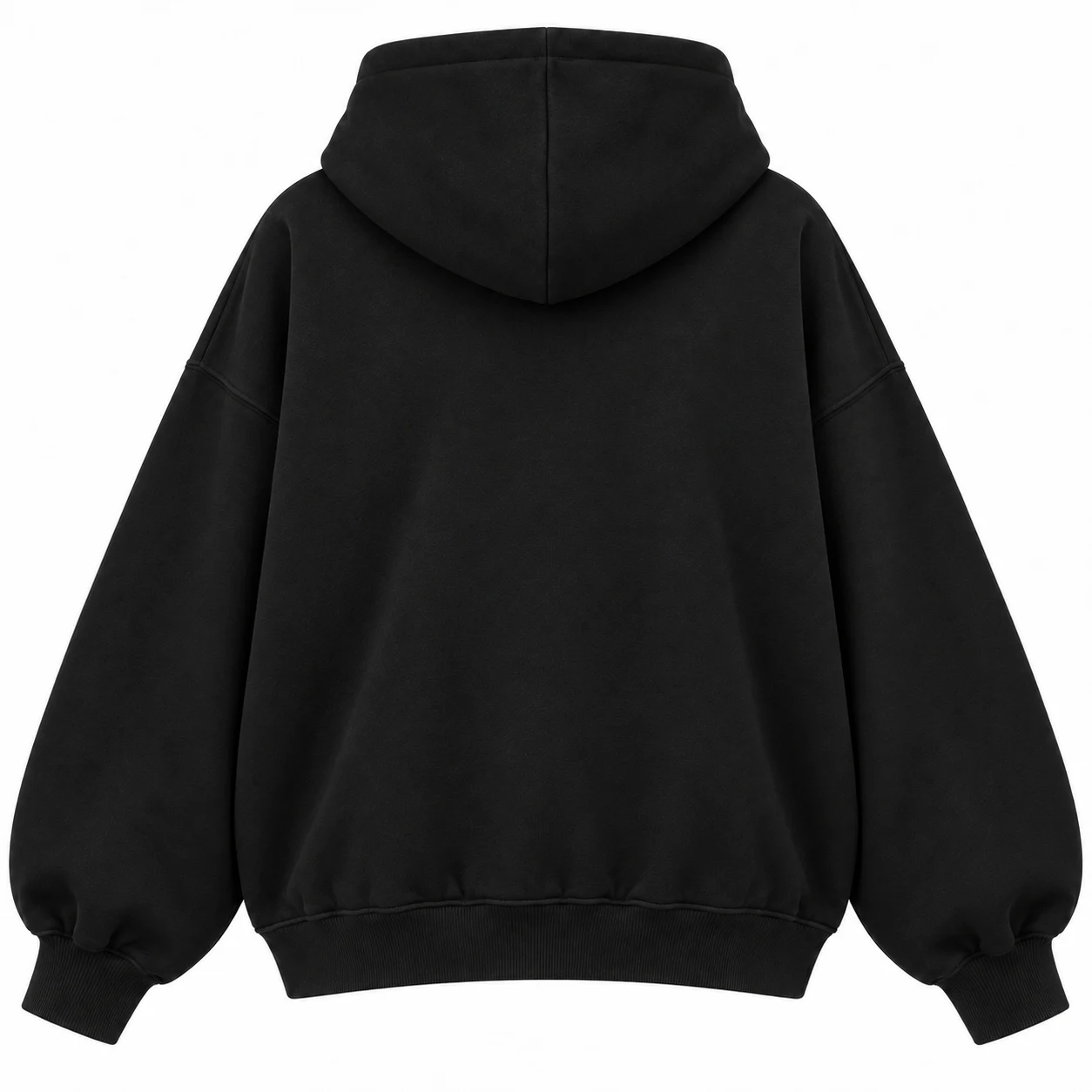 Women's Oversized Fit Pullover Hoodie in black, back view, AI-generated design sample