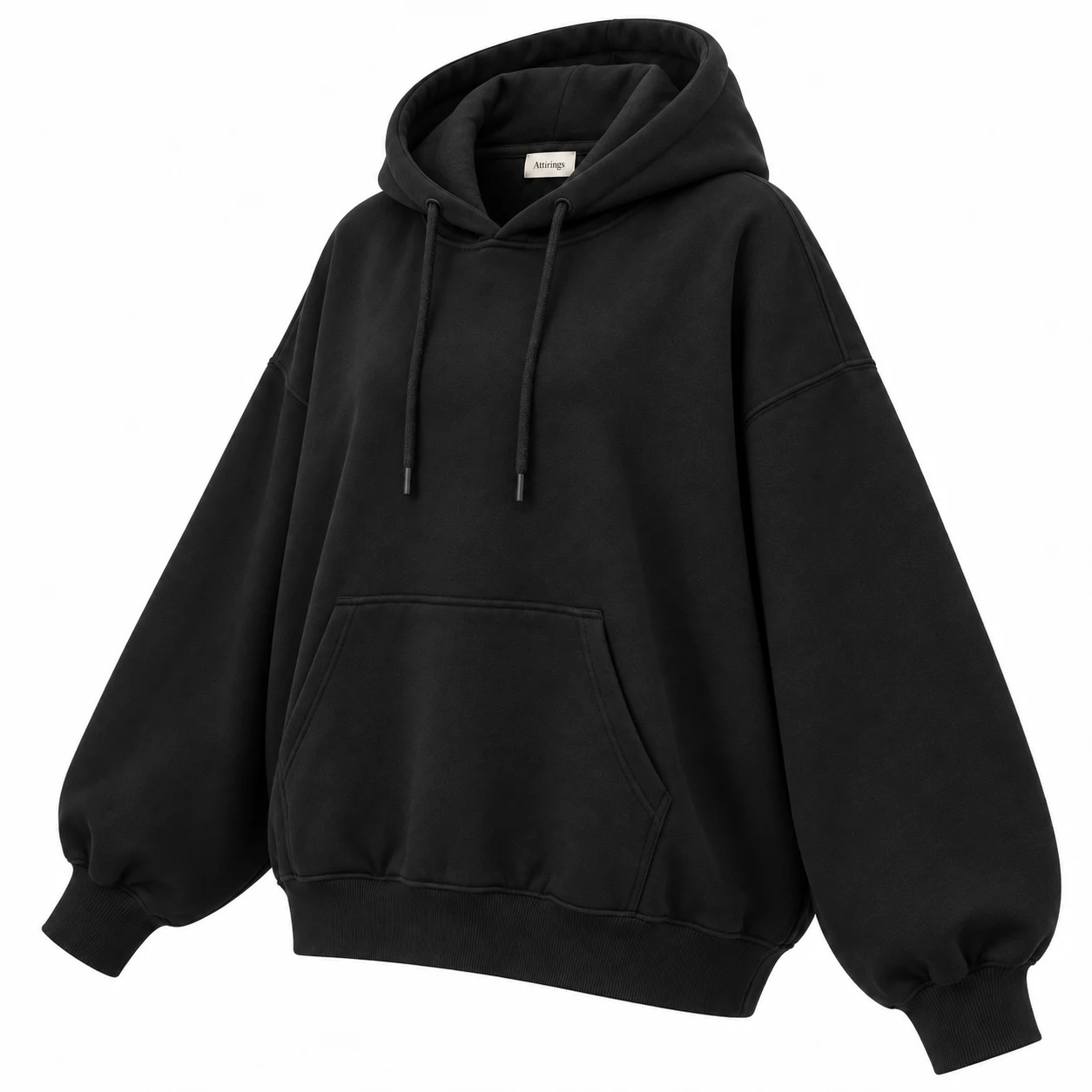 Women's Oversized Fit Pullover Hoodie in black, three-quarter view, AI-generated design sample