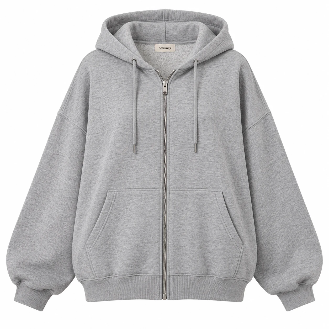Women's Oversized Fit Zip-Up Hoodie in grey, front view, AI-generated design sample