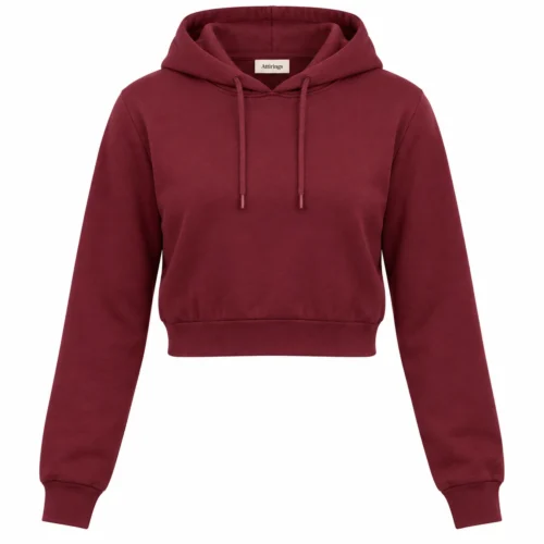 Women's Regular Fit Cropped Hoodie in maroon, front view, AI-generated design sample