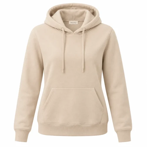 Women's Regular Fit Fleece-Lined Hoodie in beige, front view, AI-generated design sample