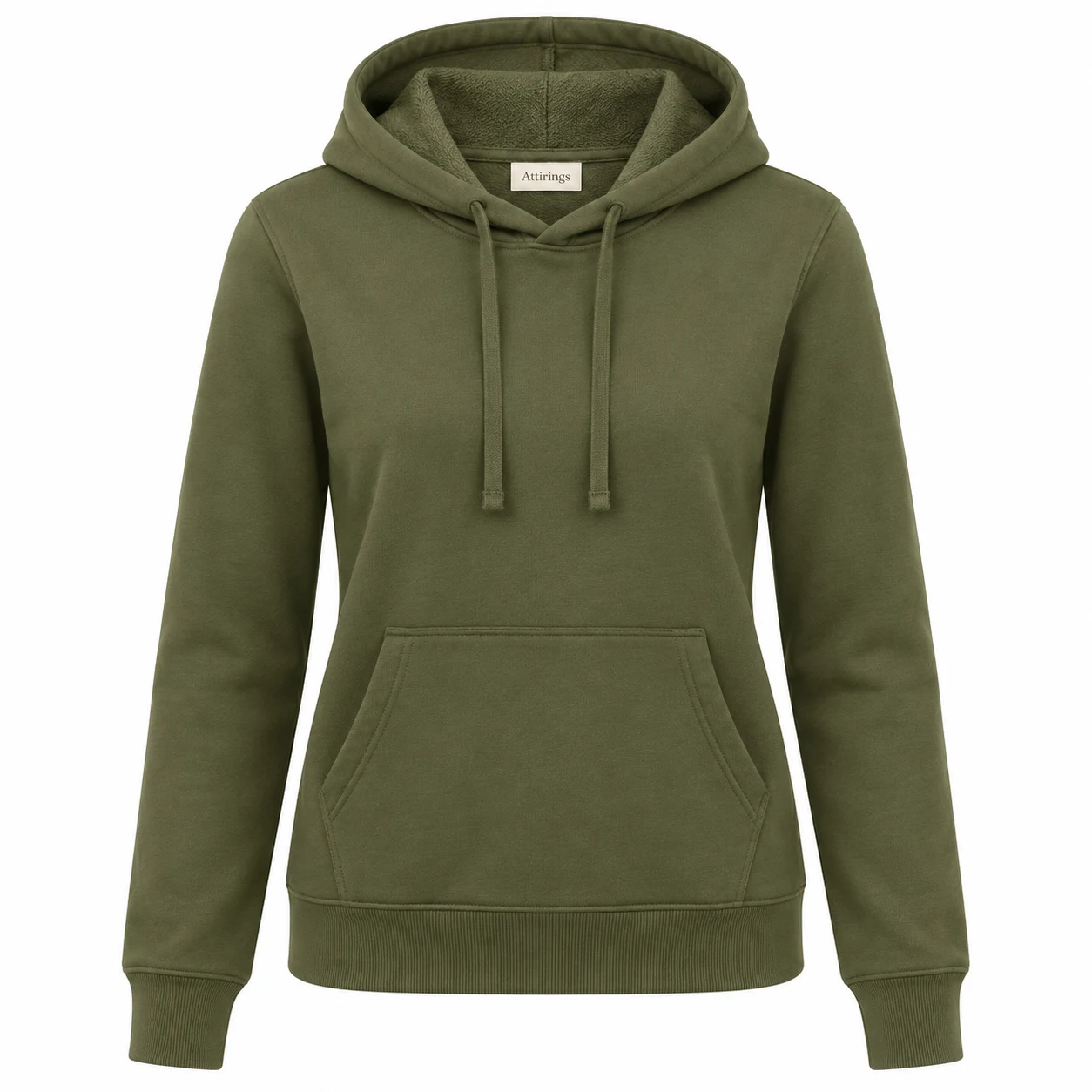 Women's Regular Fit French Terry Hoodie in olive, front view, AI-generated design sample
