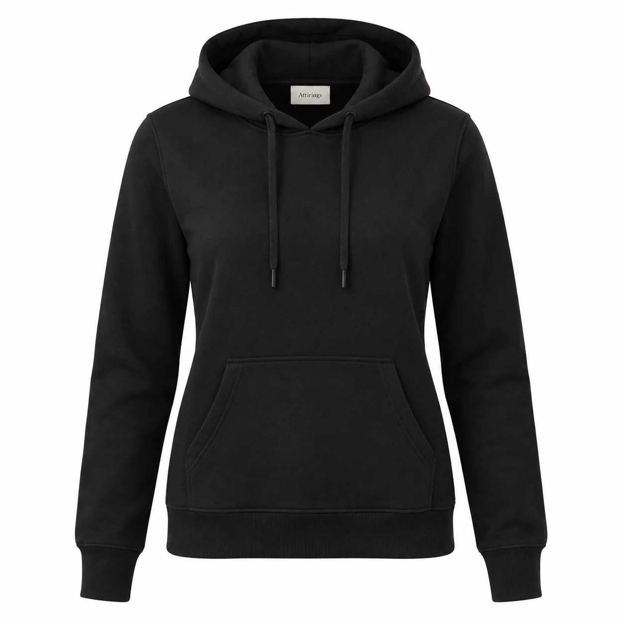Women's Regular Fit Pullover Hoodie in black, front view, AI-generated design sample