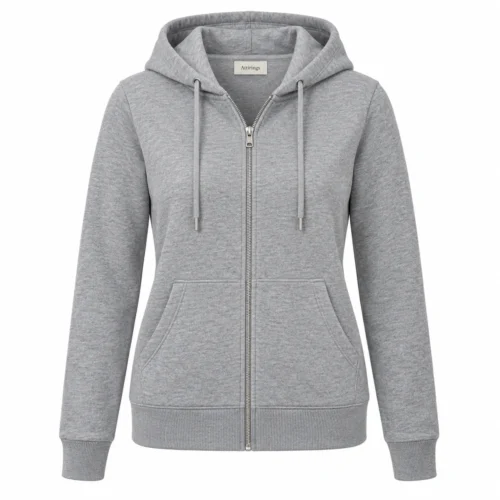 Women's Regular Fit Zip-Up Hoodie in grey, front view, AI-generated design sample