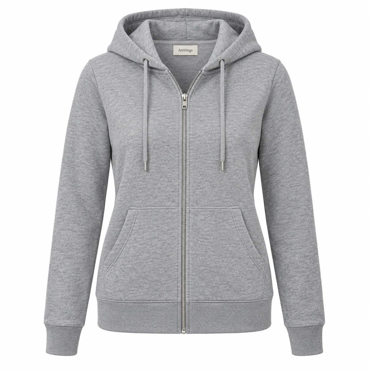 Women's Regular Fit Zip-Up Hoodie in grey, front view, AI-generated design sample