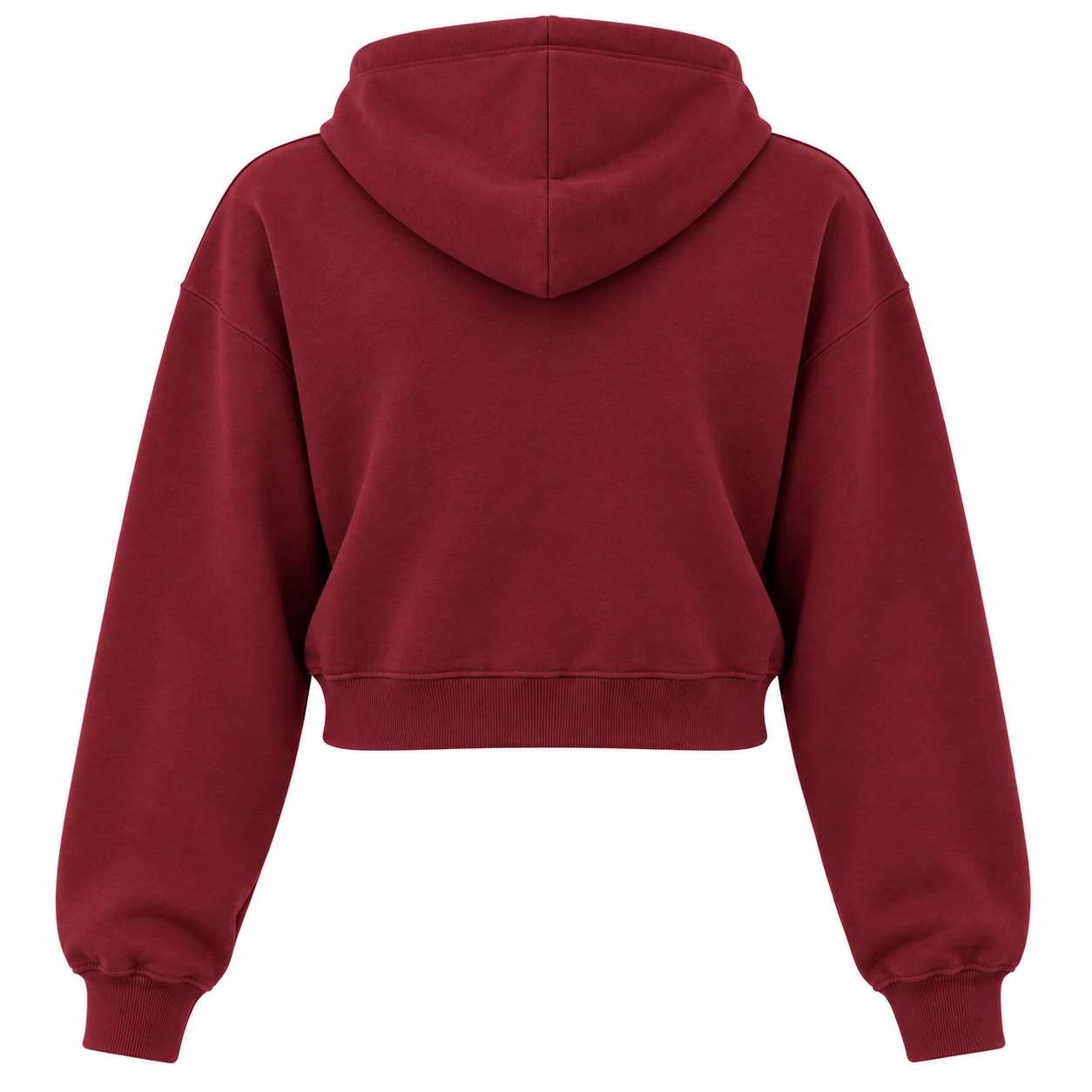 Women's Relaxed Fit Cropped Hoodie in maroon, back view, AI-generated design sample
