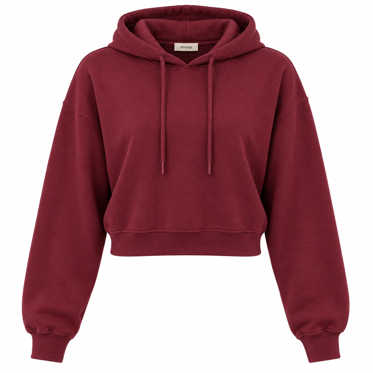 Women's Relaxed Fit Cropped Hoodie in maroon, front view, AI-generated design sample