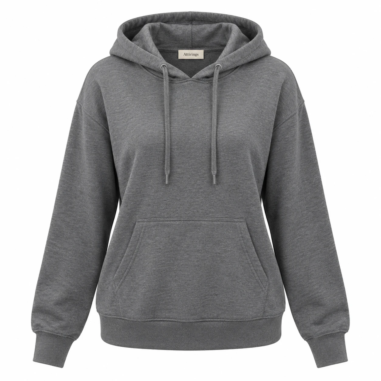 Women's Relaxed Fit Drawstring Hood Hoodie in charcoal, front view, AI-generated design sample