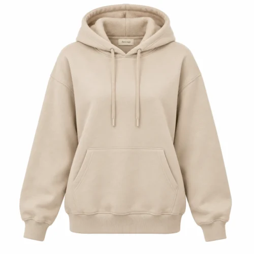 Women's Relaxed Fit Fleece-Lined Hoodie in beige, front view, AI-generated design sample
