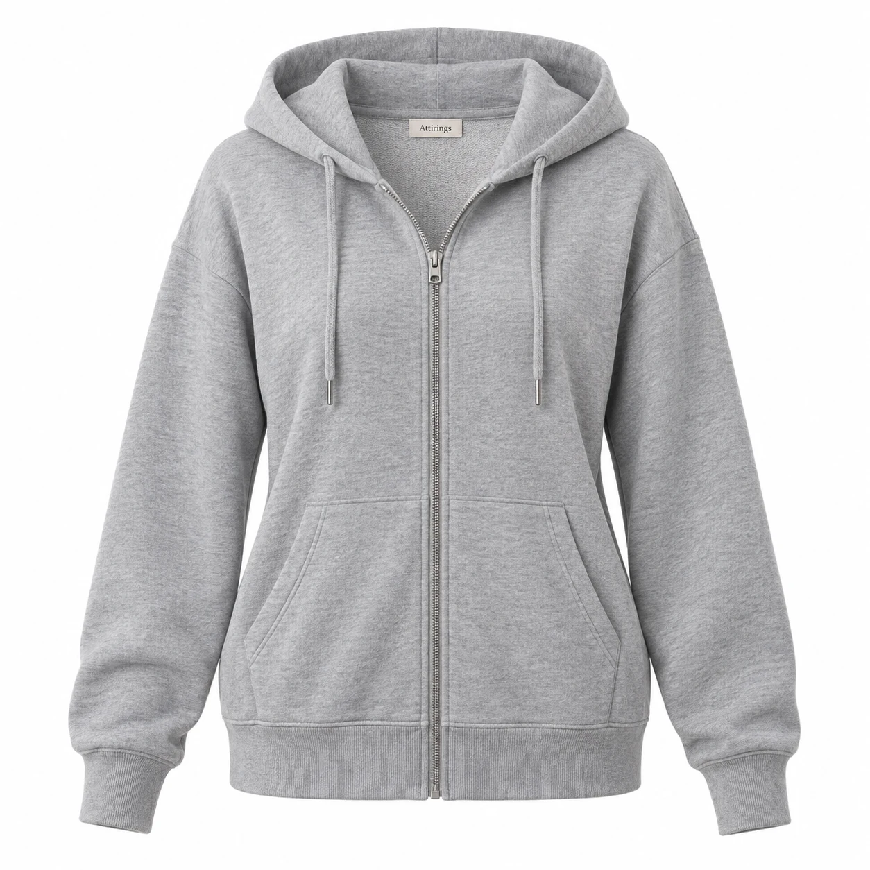 Women's Relaxed Fit Zip-Up Hoodie in grey, front view, AI-generated design sample