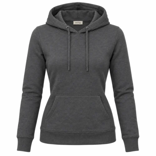 Women's Slim Fit Drawstring Hood Hoodie in charcoal, front view, AI-generated design sample