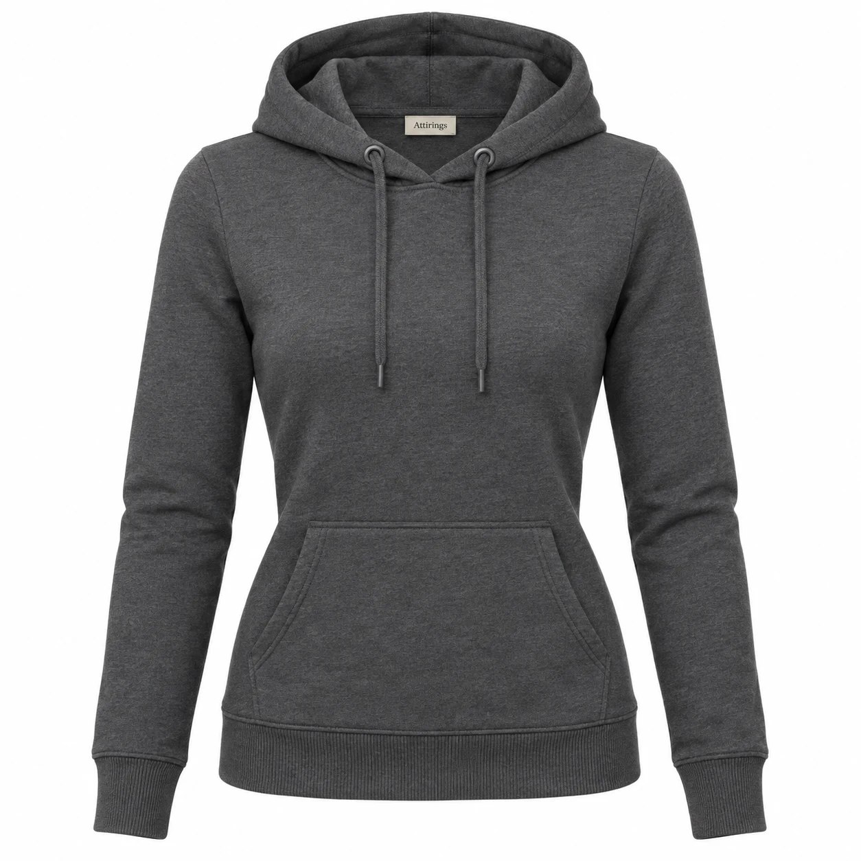 Women's Slim Fit Drawstring Hood Hoodie in charcoal, front view, AI-generated design sample