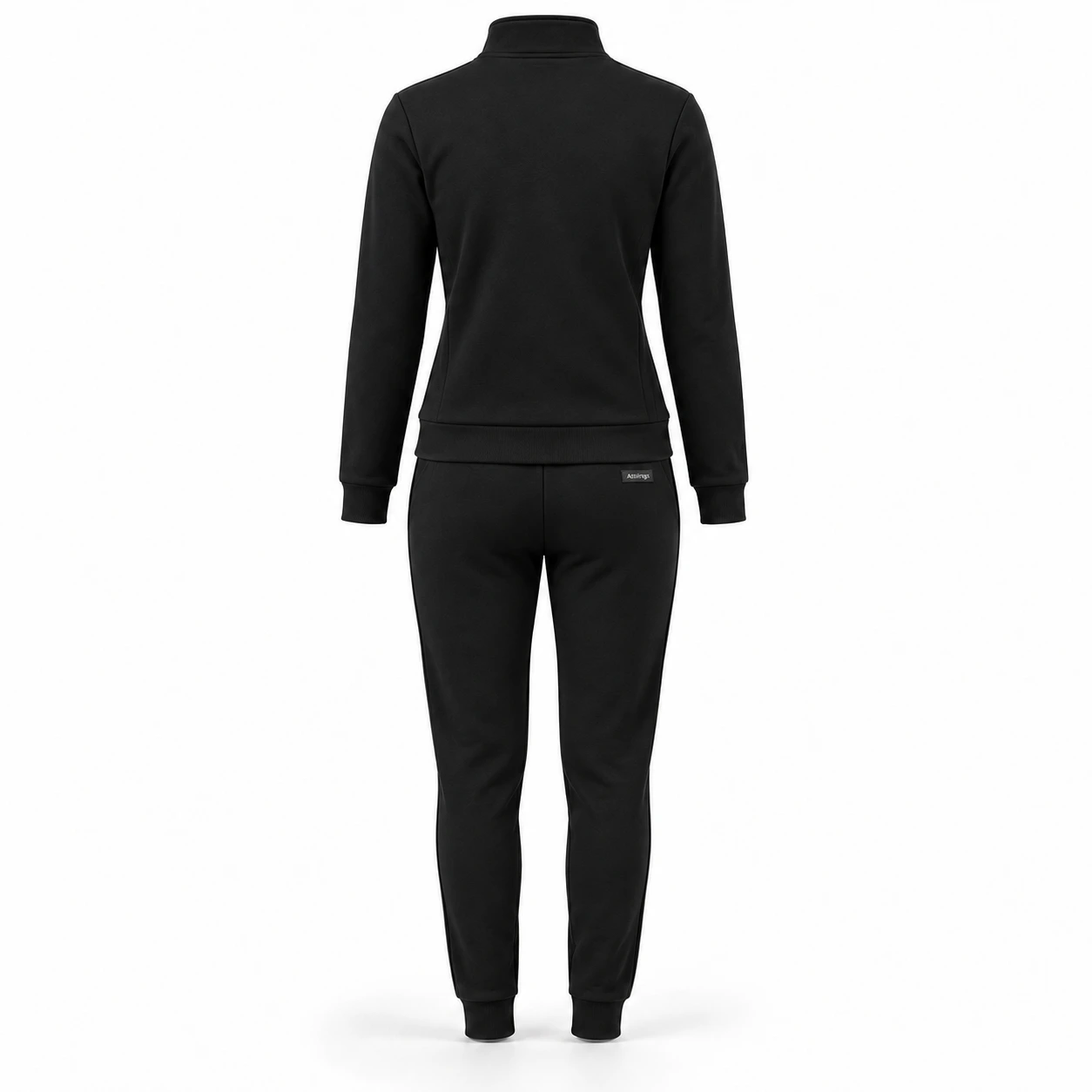 Attirings women’s black slim fit zip-up tracksuit, back view - AI sample