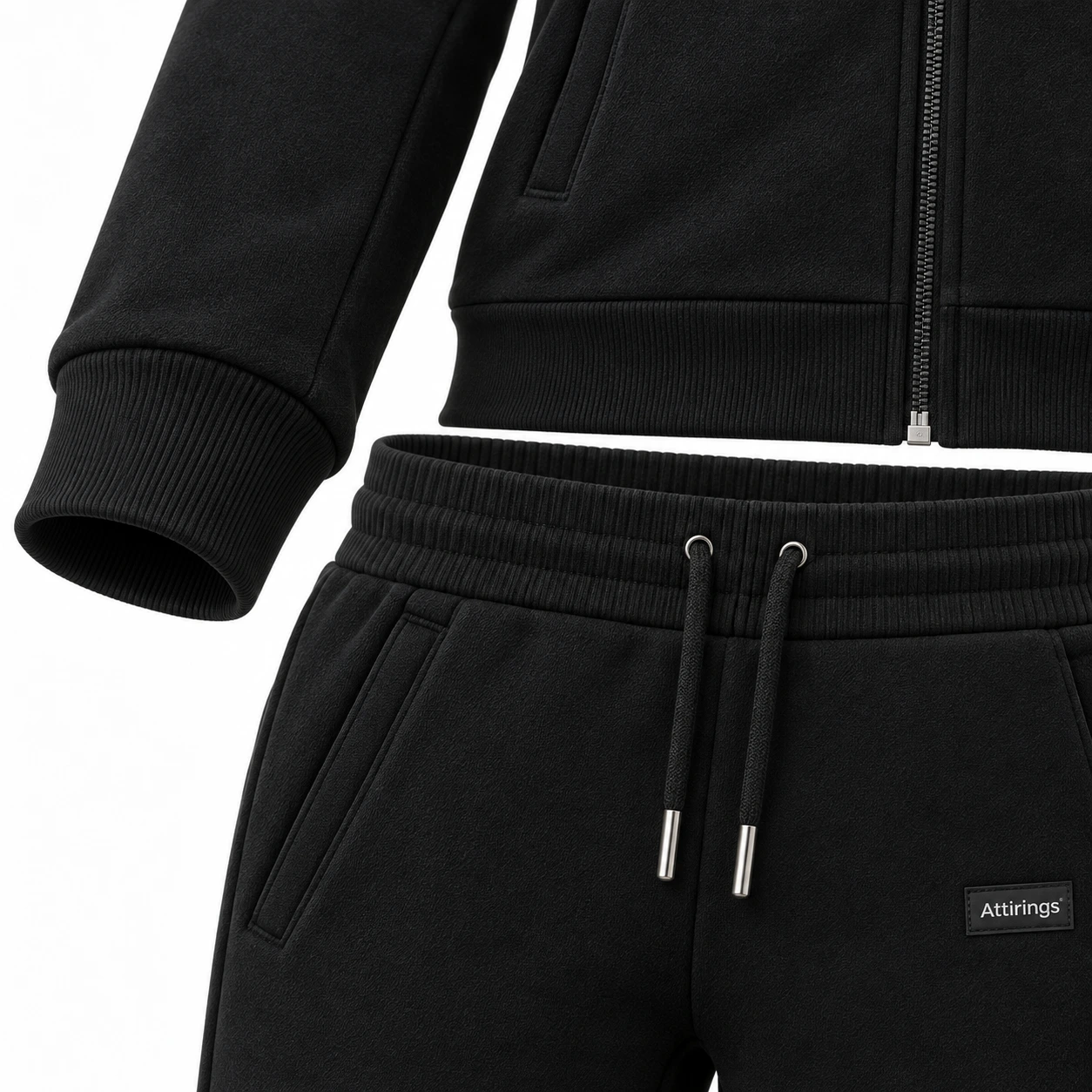 Attirings women’s black slim fit zip-up tracksuit, detail view - AI sample