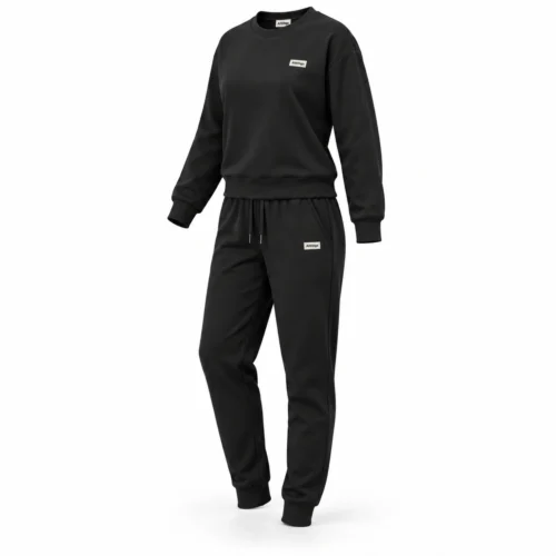 Attirings women’s black regular fit ribbed cuff tracksuit, angle view - AI sample