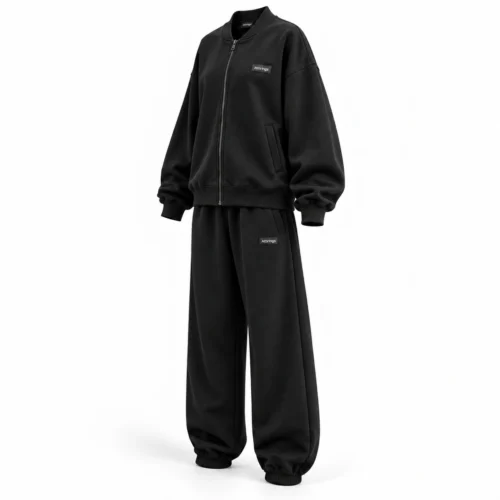 Attirings women’s black relaxed fit full-zip tracksuit, angle view - AI sample