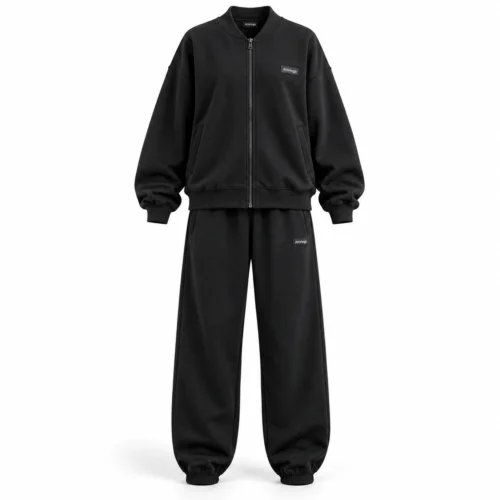 Attirings women’s black relaxed fit full-zip tracksuit, front view - AI sample