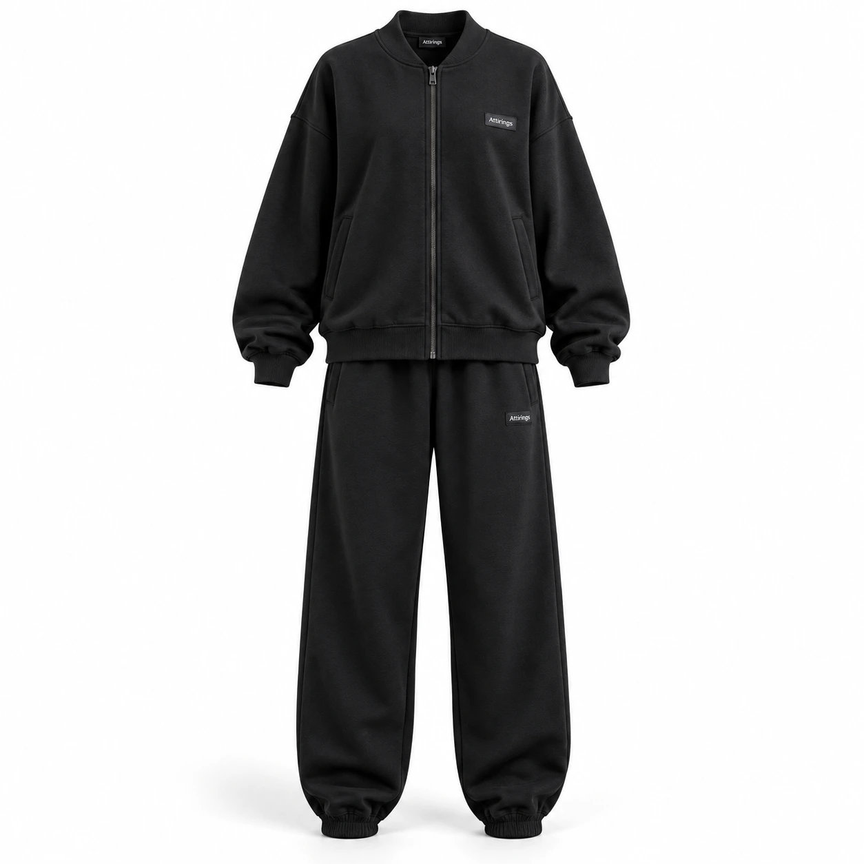 Attirings women’s black relaxed fit full-zip tracksuit, front view - AI sample