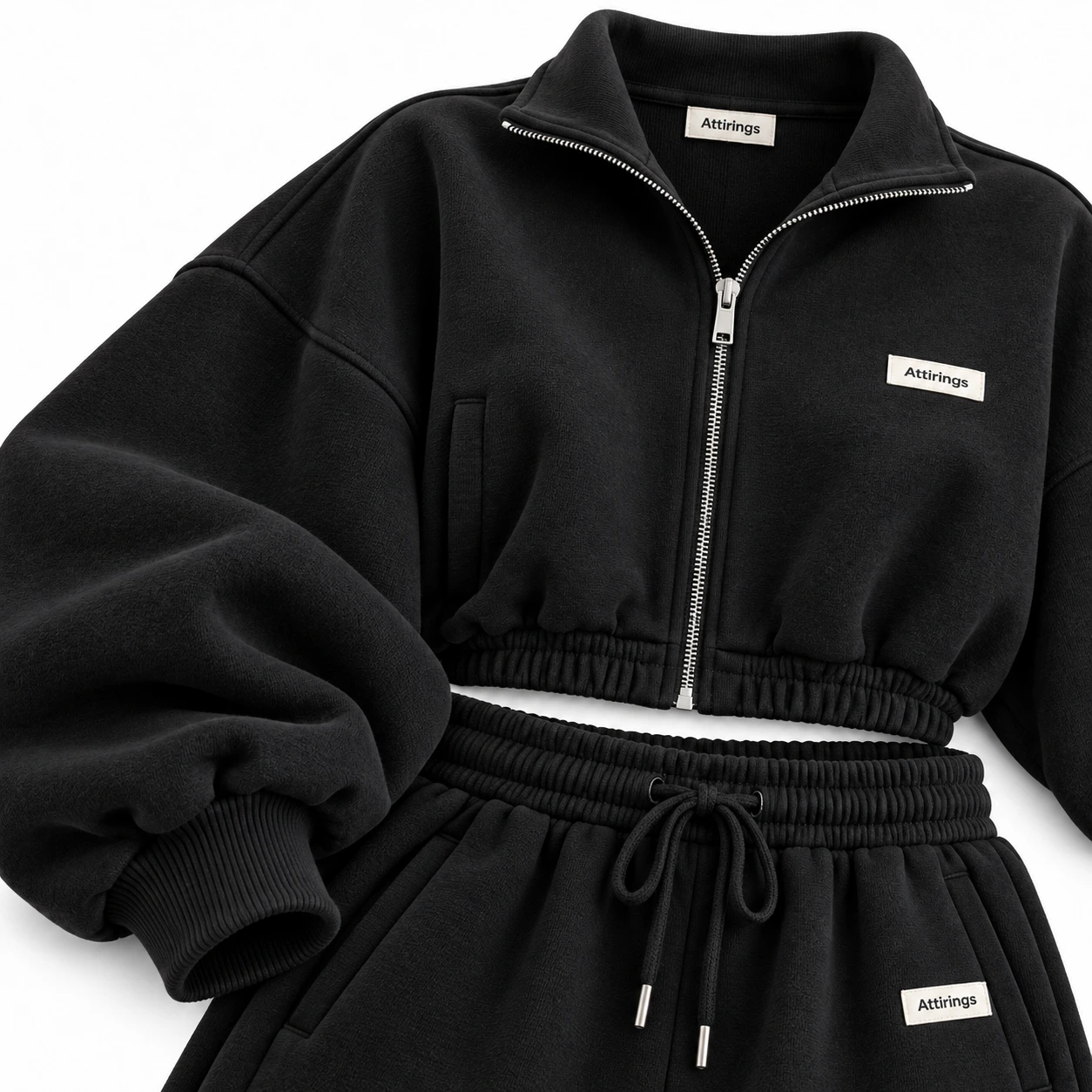Attirings women’s black oversized fit cropped tracksuit, detail view - AI sample