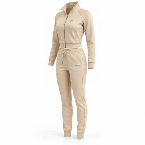 Attirings Women's Slim Fit Cropped Jacket Set Tracksuit, angle view - AI sample