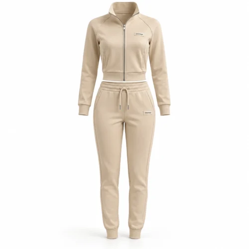 Attirings Women's Slim Fit Cropped Jacket Set Tracksuit, front view - AI sample